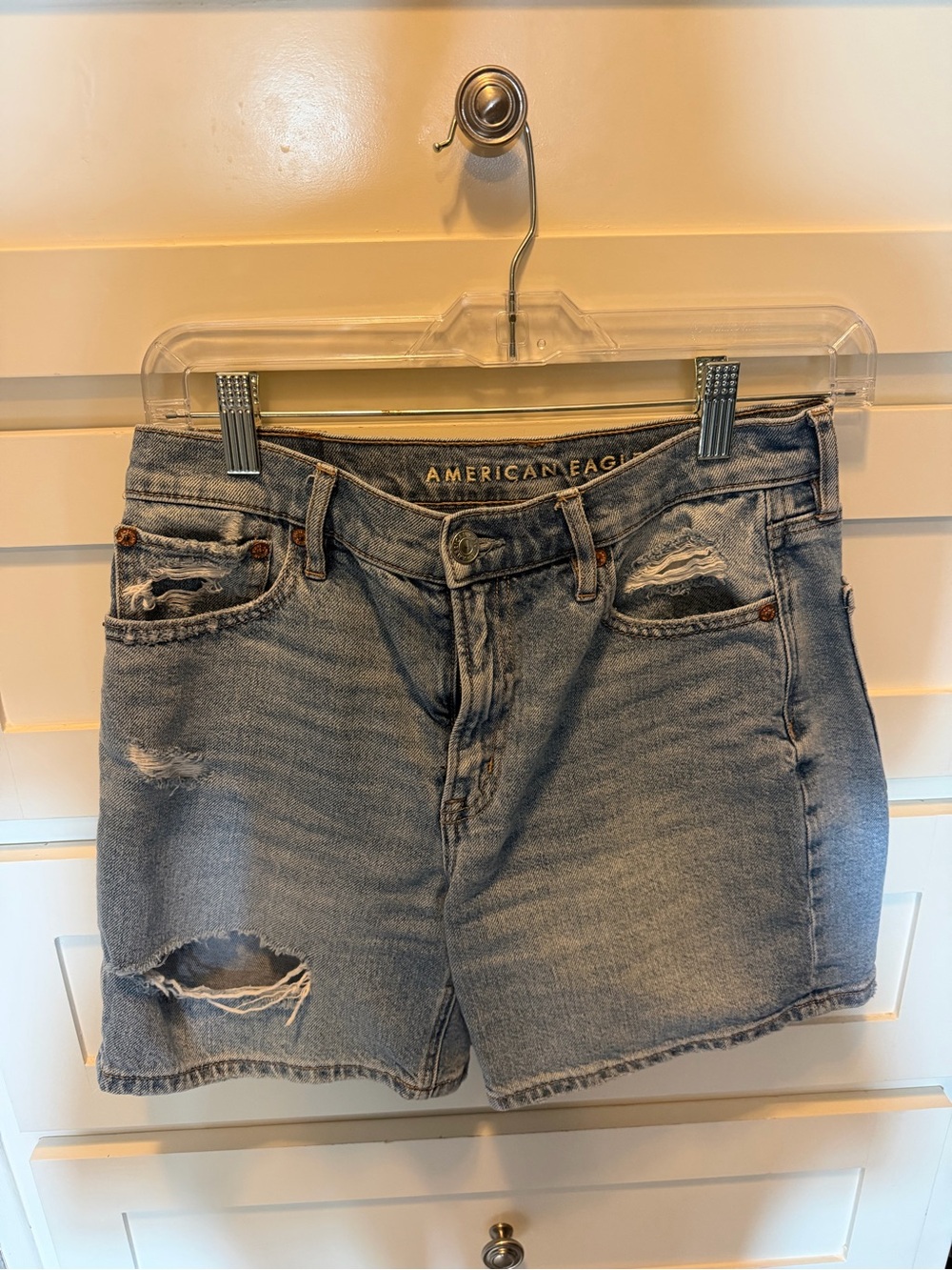 American Eagle Outfitters Light Blue Distressed High-Rise Jean Shorts